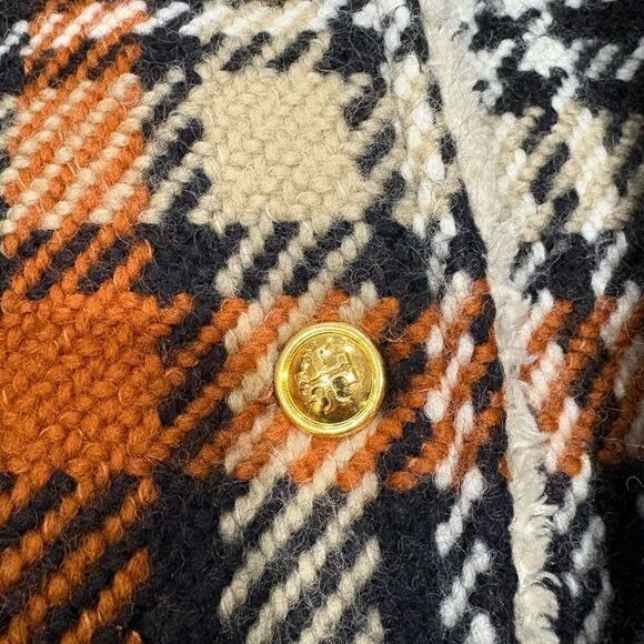 Tory Burch Plaid Shearling Blanket Madras Coat - Picture 7 of 9